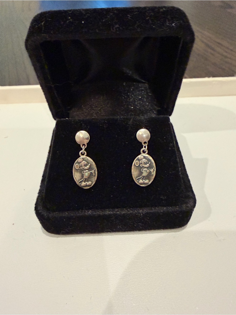Sterling Silver Mickey Mouse Oval Drop Earrings